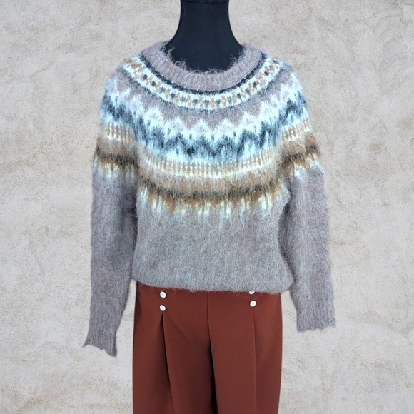 MAGASCHONI Scandi Girl Fair Isle Cabincore Soft Wool Blend Sweater Oversize S - Picture 2 of 9